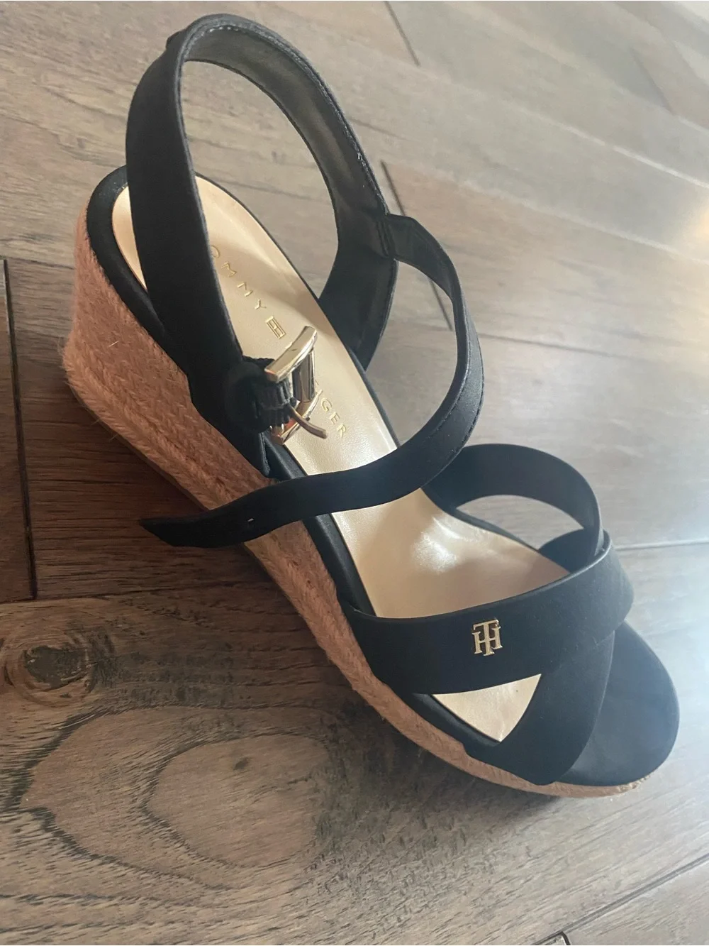 NEW Tommy Hilfiger Black Espadrille Wedge Sandals Size 9 Women’s